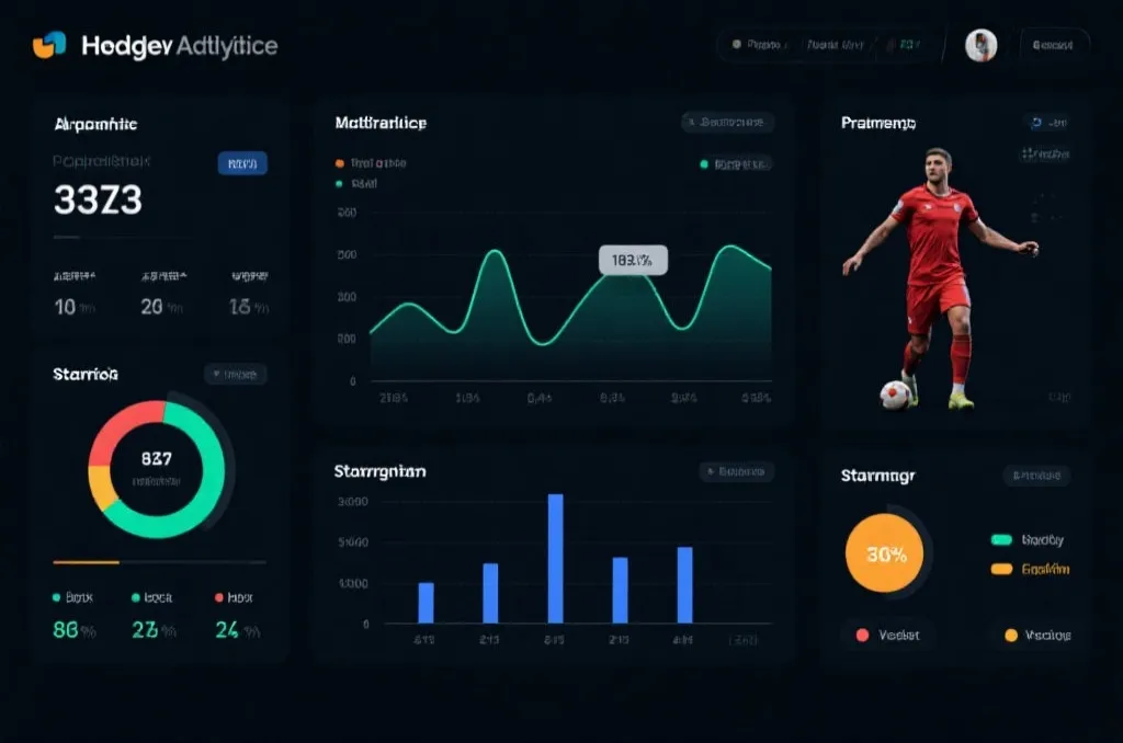 Modern sports analytics dashboard displaying player performance metrics and stamina graphs with a dark theme interface